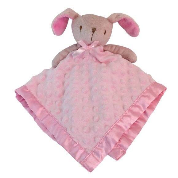 Pink Bunny Rabbit Lovey Minky Dots Satin Trim 15" Baby Security Blanket - Picture 1 of 5